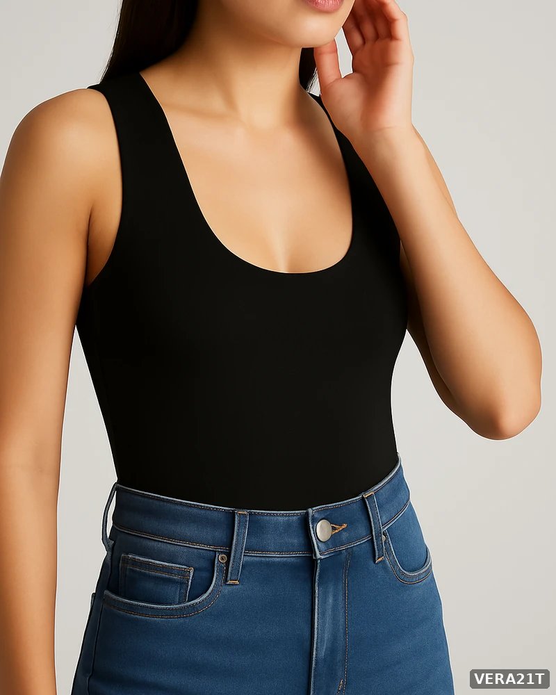Bodysuit Negro Escote Redondo Ajustado Estilo Casual para Mujer - vista 2
