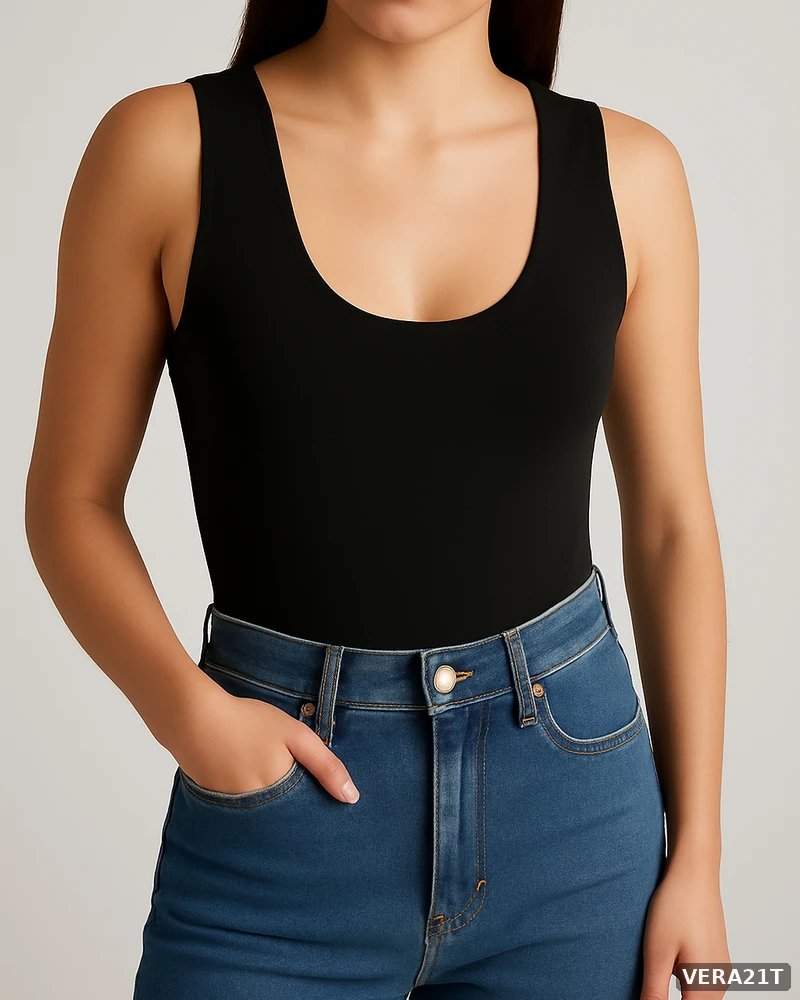 Bodysuit Negro Escote Redondo Ajustado Estilo Casual para Mujer - vista 3