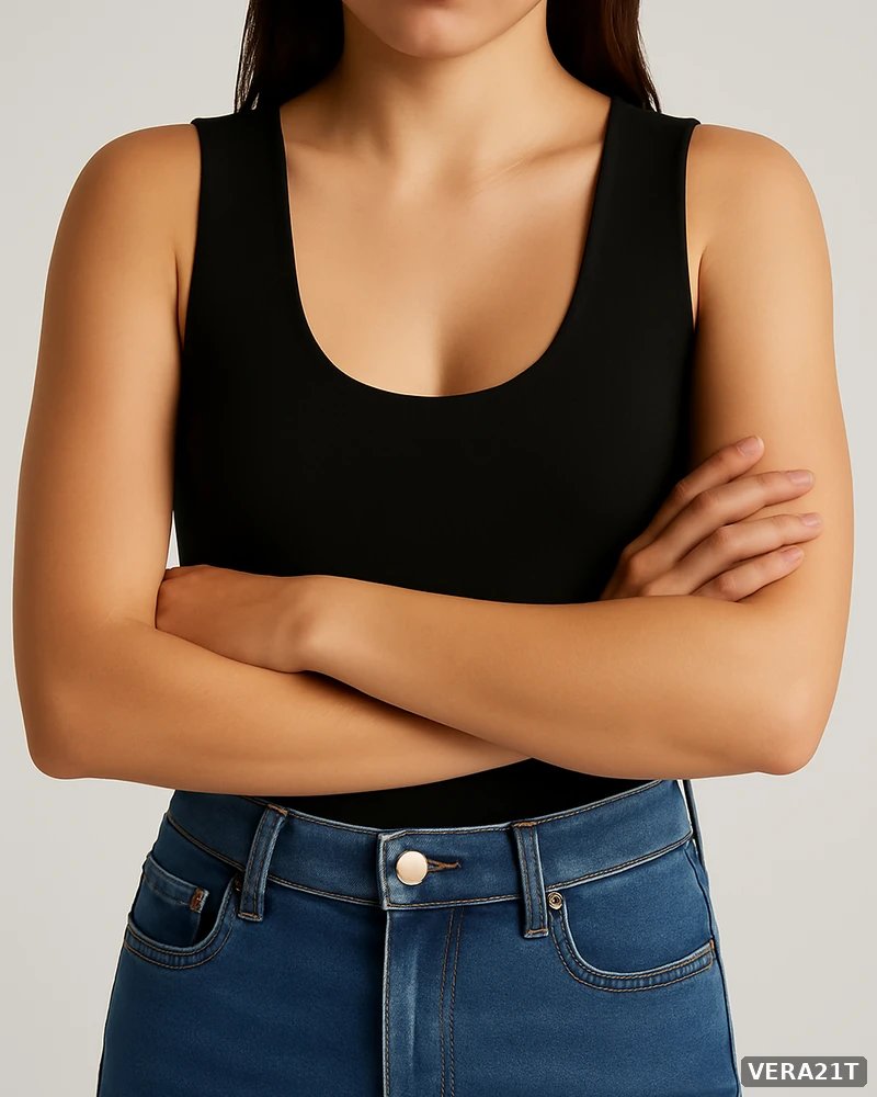 Bodysuit Negro Escote Redondo Ajustado Estilo Casual para Mujer - vista 4