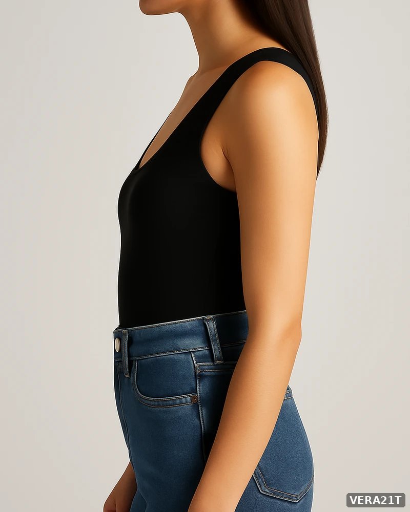 Bodysuit Negro Escote Redondo Ajustado Estilo Casual para Mujer - vista 5