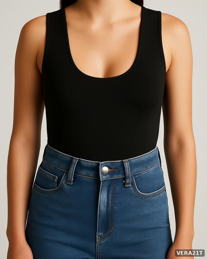 Bodysuit Negro Escote Redondo Ajustado Estilo Casual para Mujer - vista 6