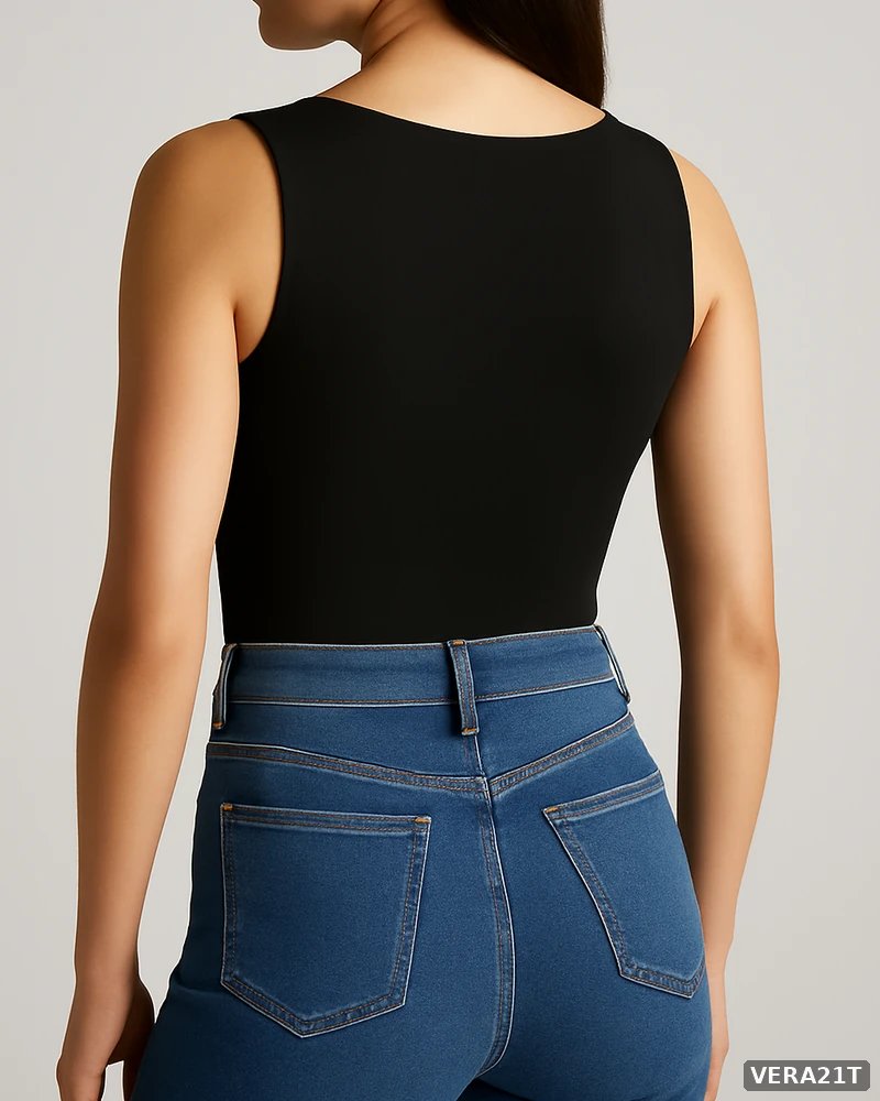 Bodysuit Negro Escote Redondo Ajustado Estilo Casual para Mujer - vista 7