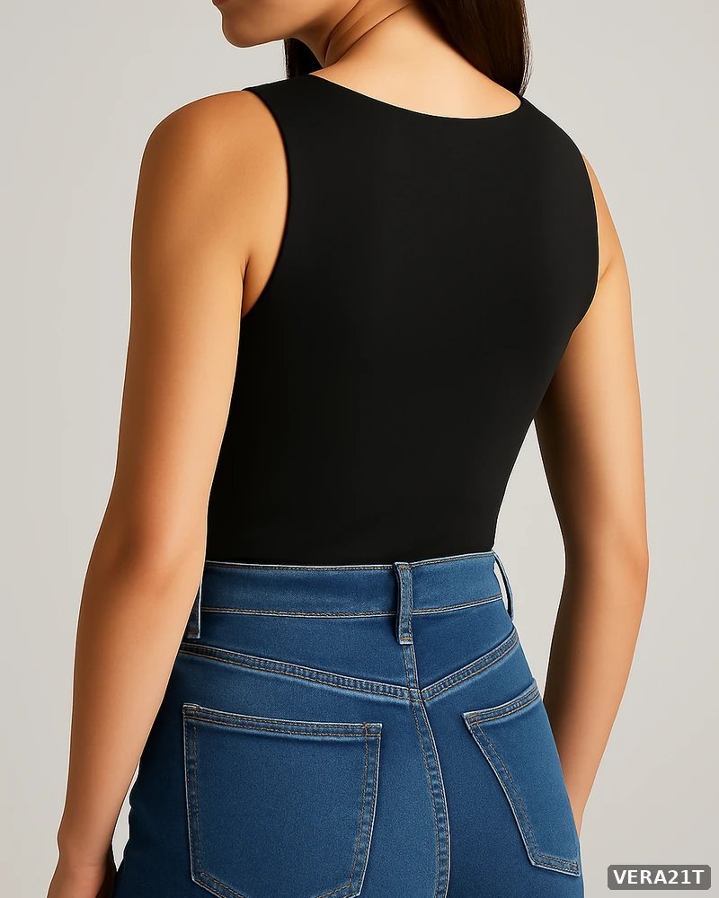 Bodysuit Negro Escote Redondo Ajustado Estilo Casual para Mujer - vista 8