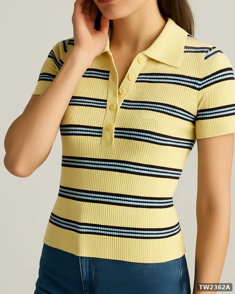 Polo Tejida de Rayas Estilo Retro en Color Café para Mujer - vista 9