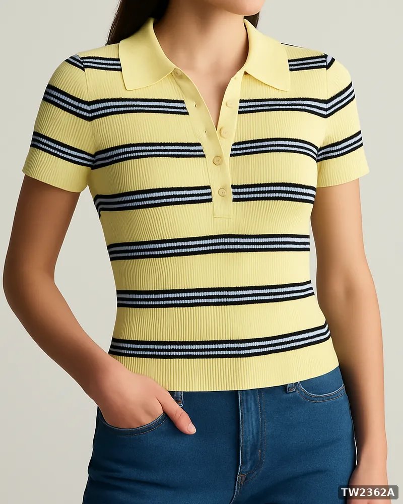 Polo Tejida de Rayas Estilo Retro en Color Café para Mujer - vista 10