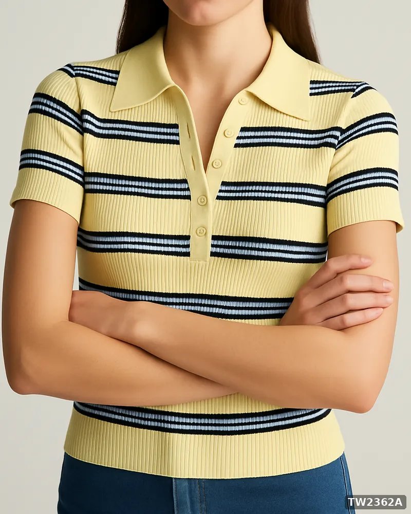 Polo Tejida de Rayas Estilo Retro en Color Café para Mujer - vista 11