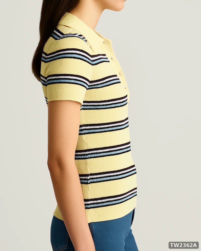 Polo Tejida de Rayas Estilo Retro en Color Café para Mujer - vista 12