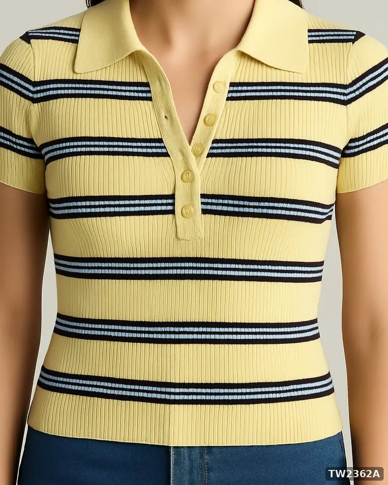 Polo Tejida de Rayas Estilo Retro en Color Café para Mujer - vista 13