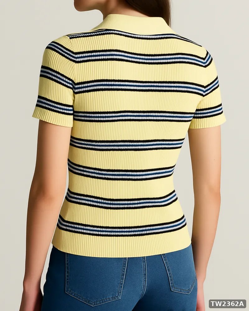 Polo Tejida de Rayas Estilo Retro en Color Café para Mujer - vista 14