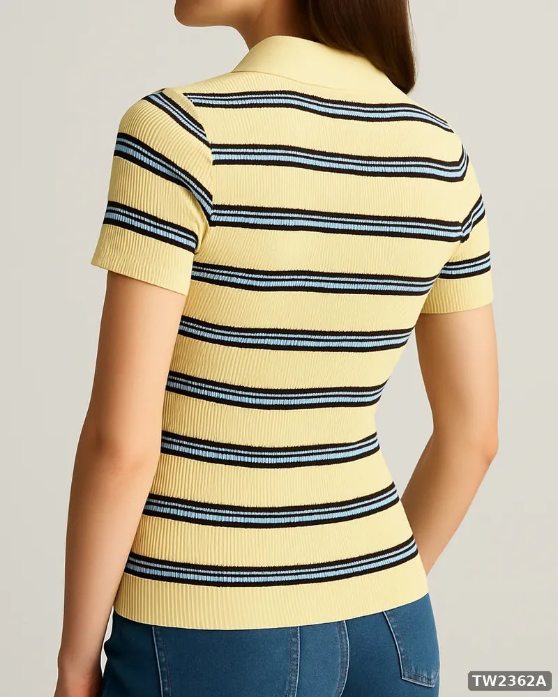 Polo Tejida de Rayas Estilo Retro en Color Café para Mujer - vista 15