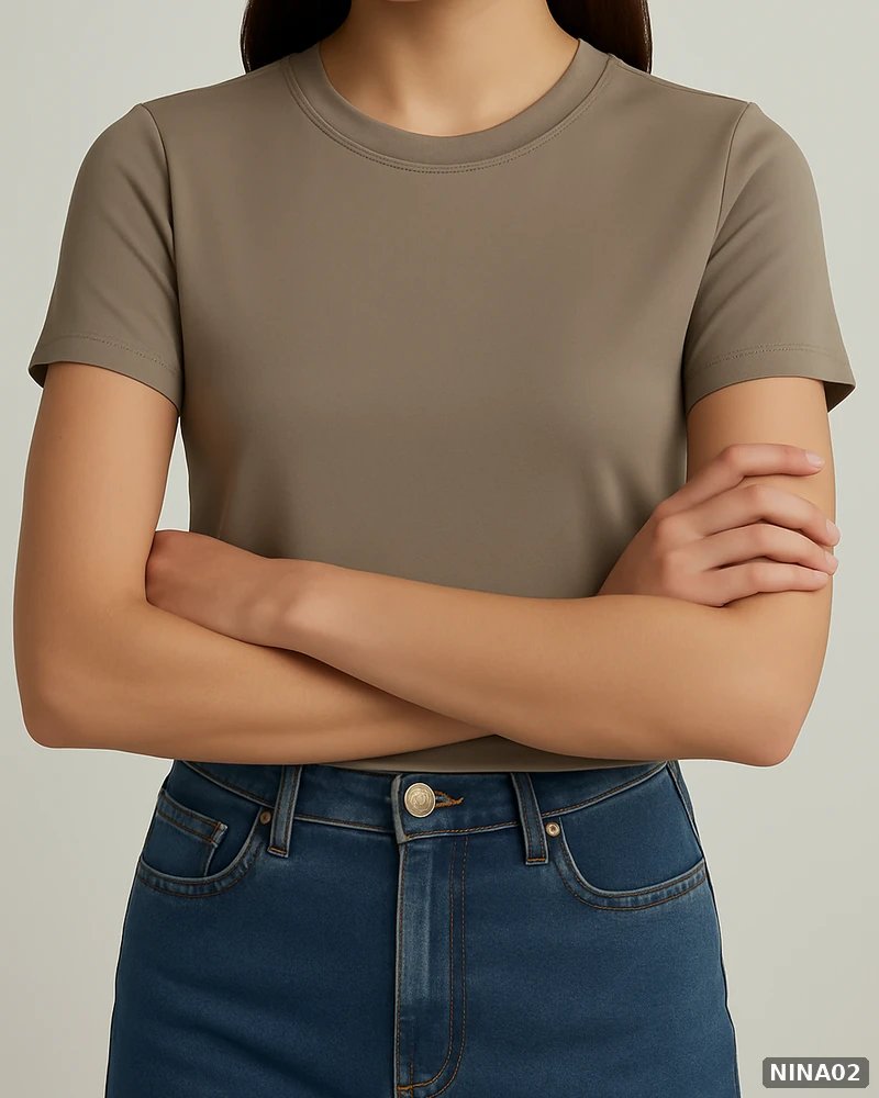 Blusa Crop Top Básica de Cuello Redondo Color Taupe para Mujer - vista 4