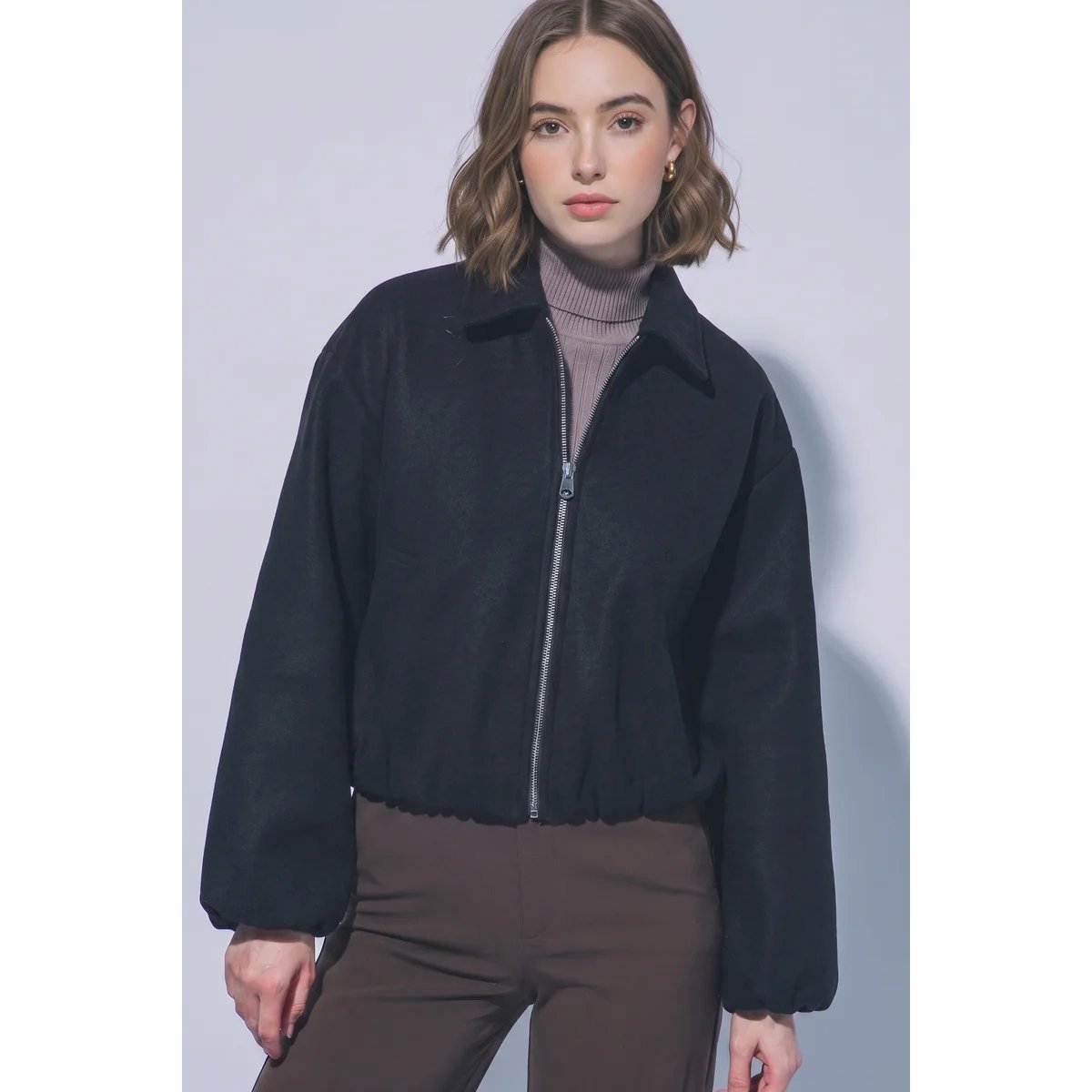 Chamarra Bomber de Tela Suave con Cierre para Mujer Estilo Casual - vista 3