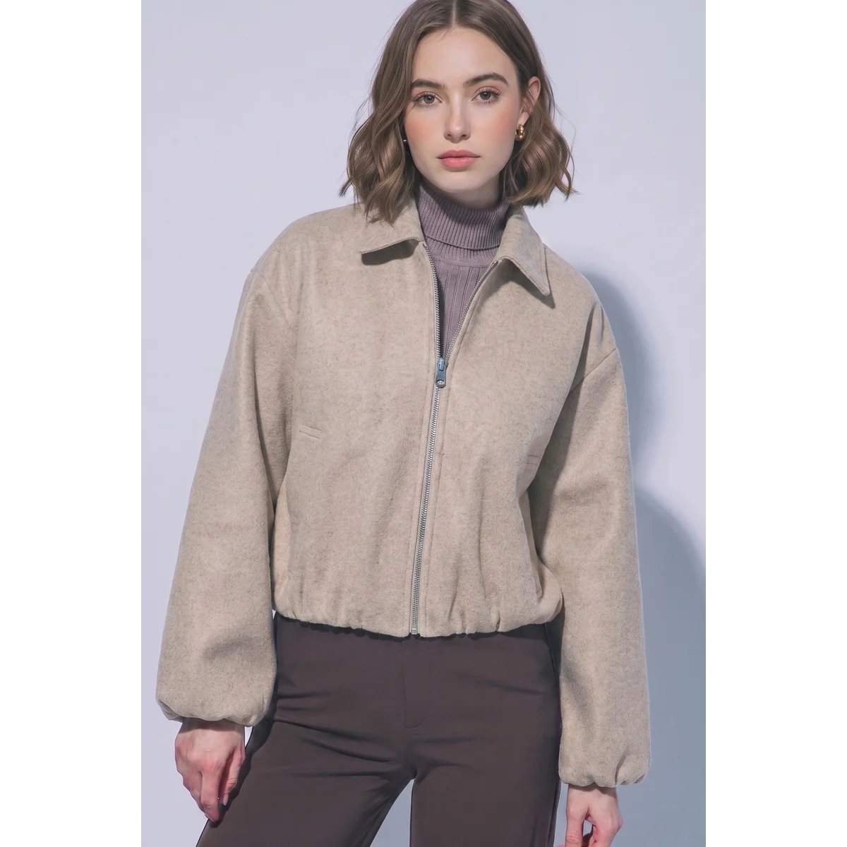 Chamarra Bomber de Tela Suave con Cierre para Mujer Estilo Casual - vista 5