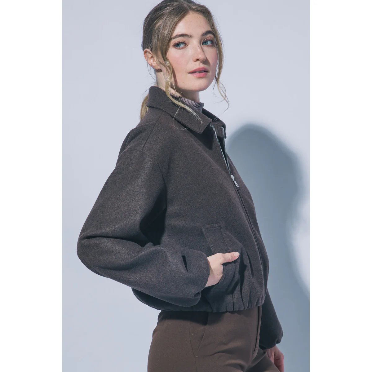 Chamarra Bomber de Tela Suave con Cierre para Mujer Estilo Casual - vista 7