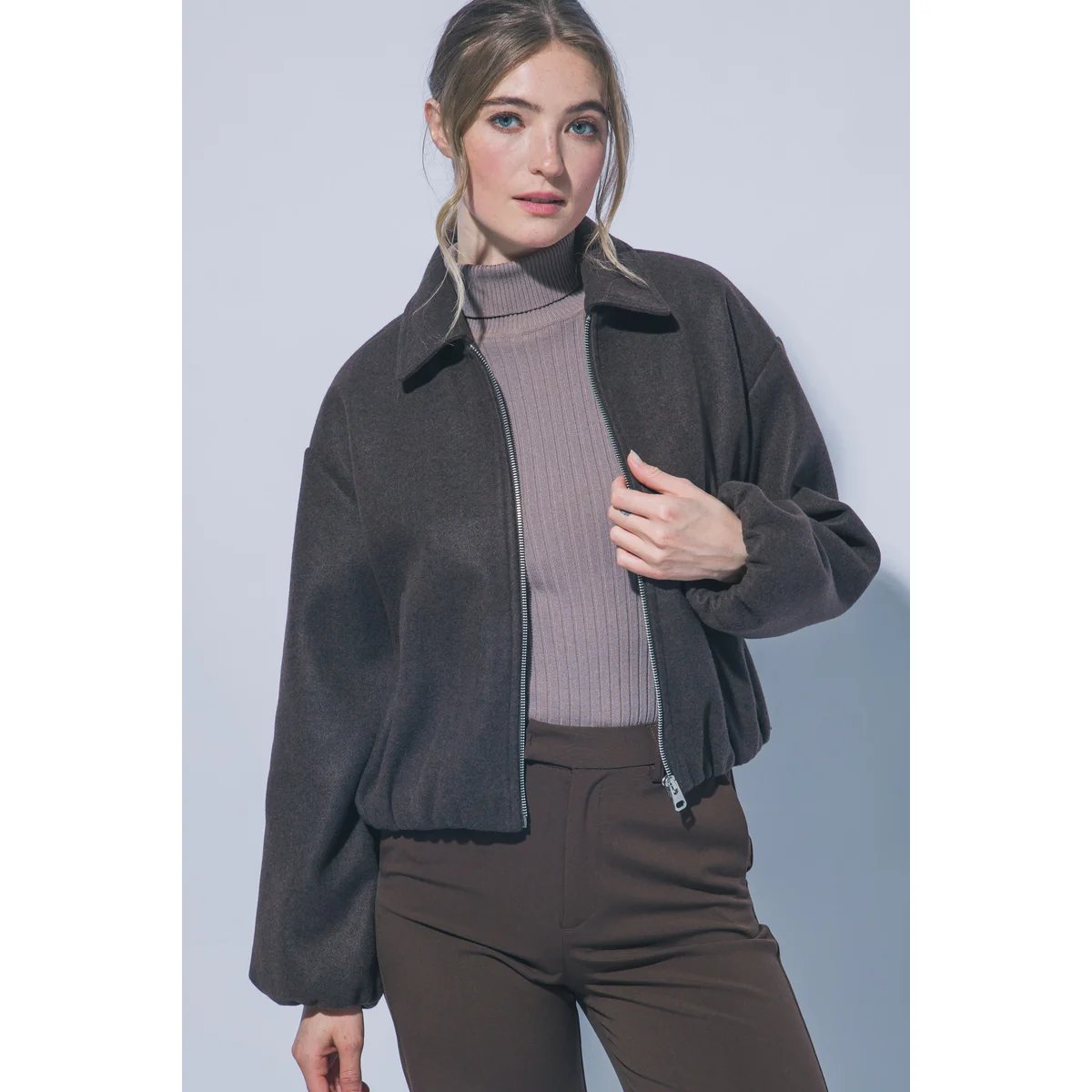 Chamarra Bomber de Tela Suave con Cierre para Mujer Estilo Casual - vista 10