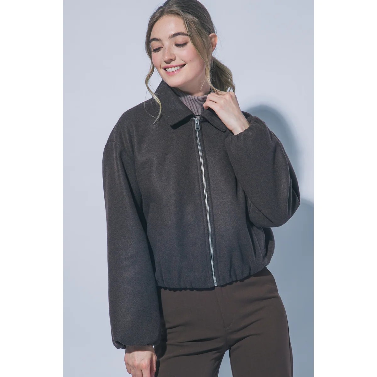 Chamarra Bomber de Tela Suave con Cierre para Mujer Estilo Casual - vista 12