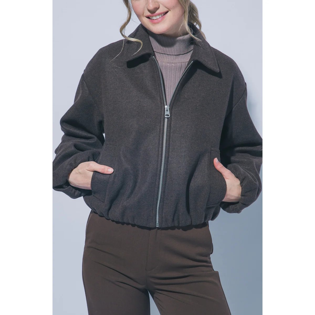 Chamarra Bomber de Tela Suave con Cierre para Mujer Estilo Casual - vista 13