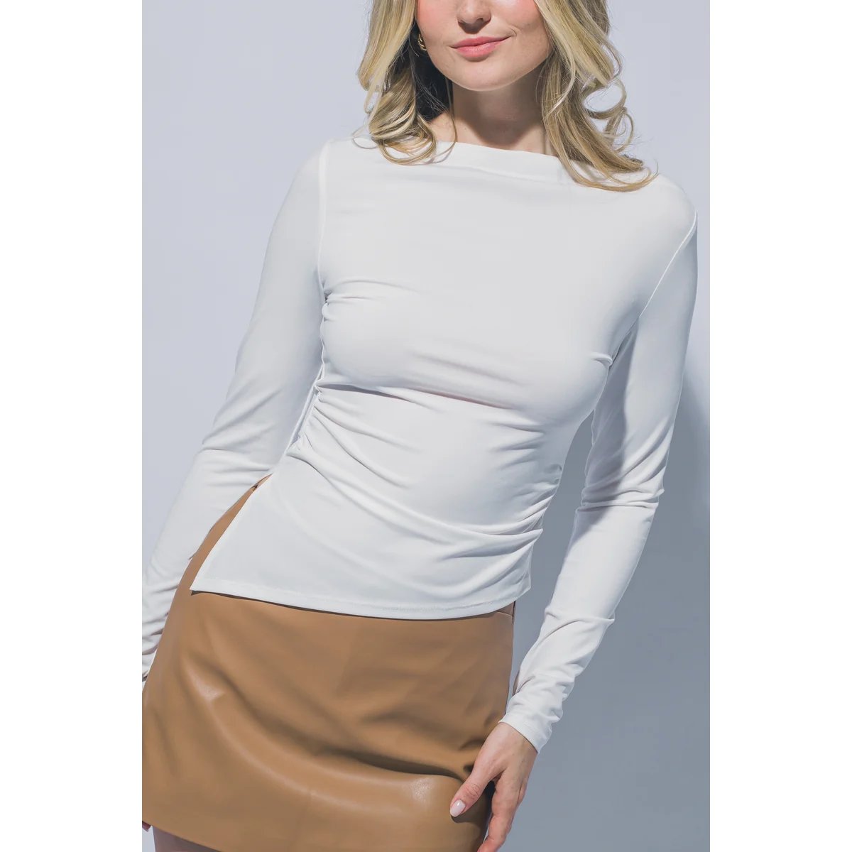 Blusa Manga Larga con Cuello Bote y Fruncido Lateral para Mujer - vista 11