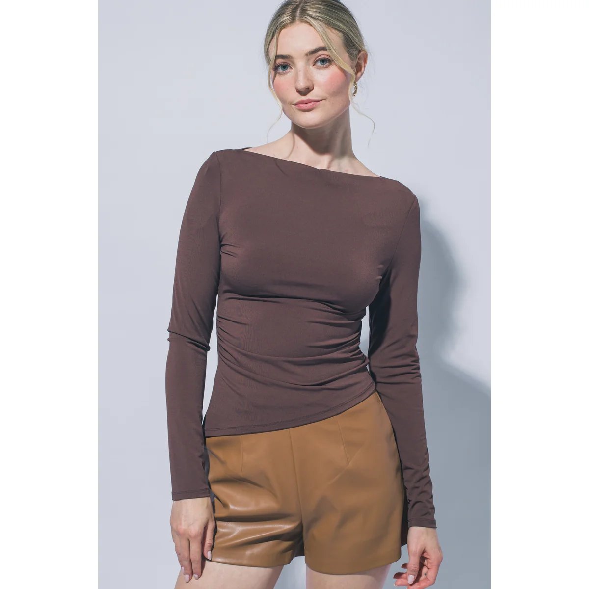 Blusa Manga Larga con Cuello Bote y Fruncido Lateral para Mujer - vista 17