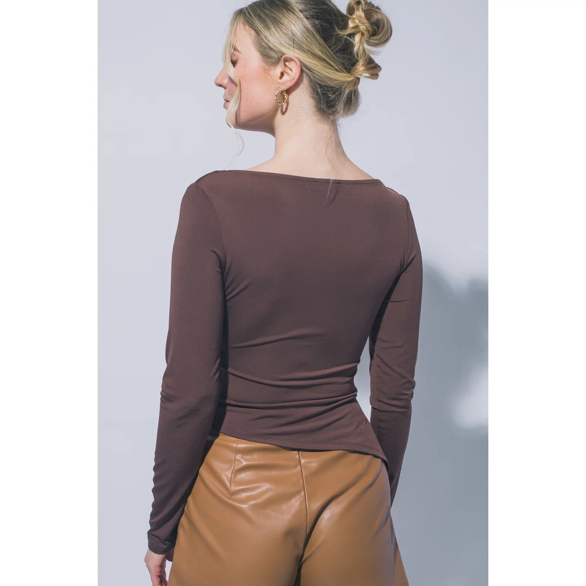 Blusa Manga Larga con Cuello Bote y Fruncido Lateral para Mujer - vista 19