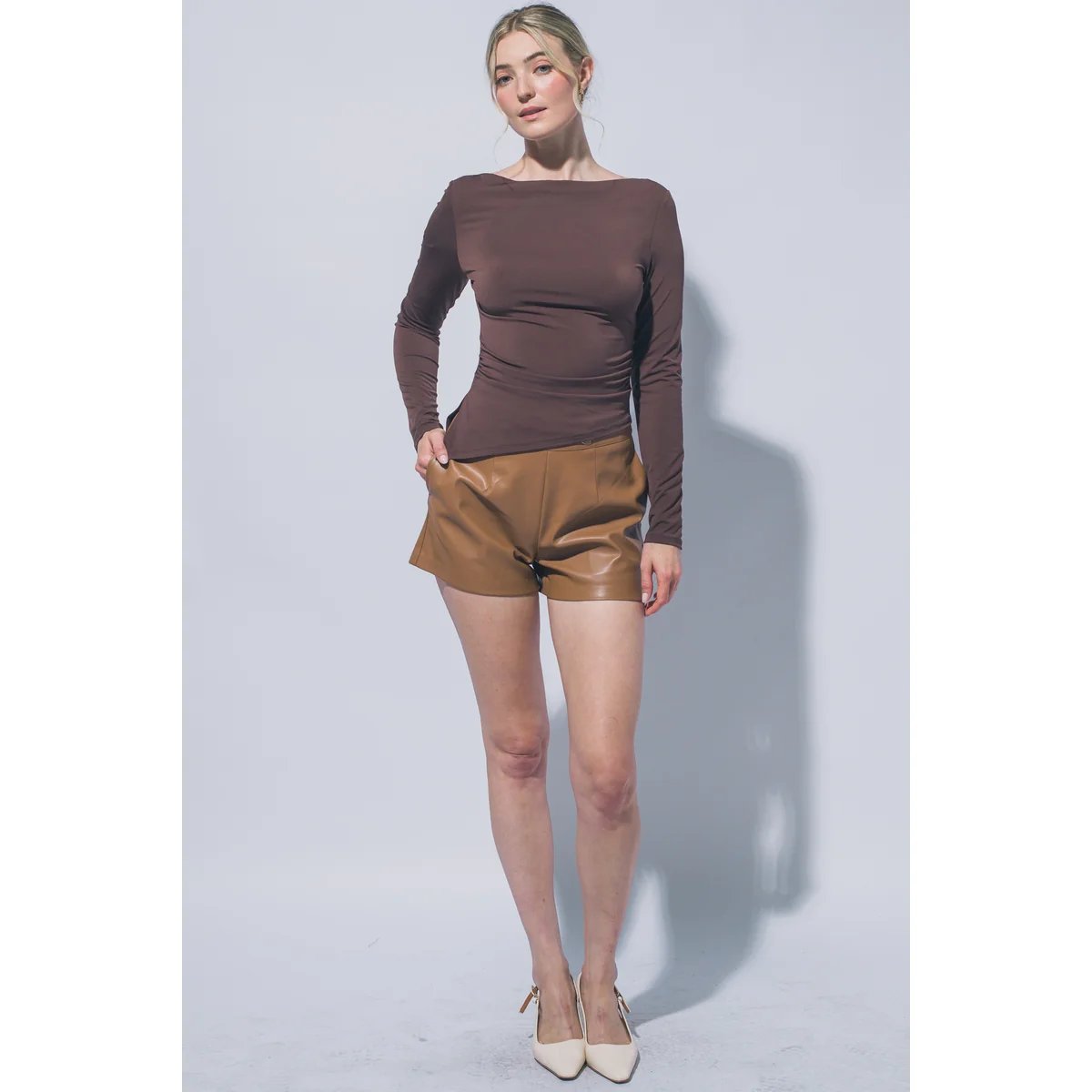 Blusa Manga Larga con Cuello Bote y Fruncido Lateral para Mujer - vista 20