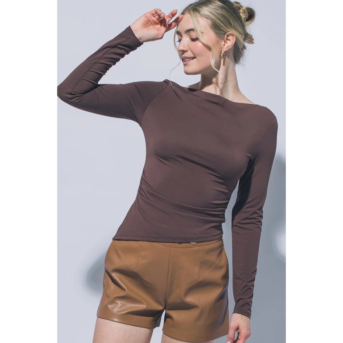 Blusa Manga Larga con Cuello Bote y Fruncido Lateral para Mujer - vista 21