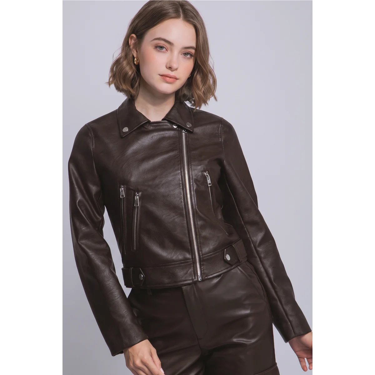 Chamarra Biker de Cuero Vegano con Cierre Asimétrico para Mujer - vista 41