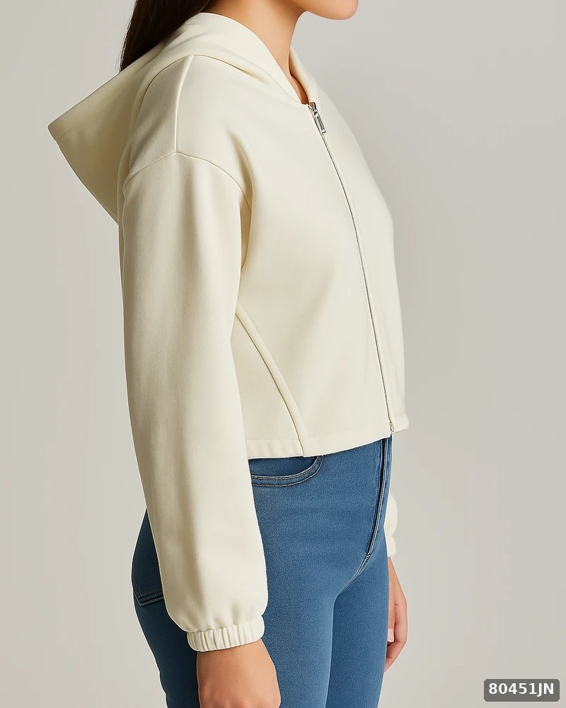 Sudadera Cropped con Capucha y Cierre para Mujer Color Crema - Image 6