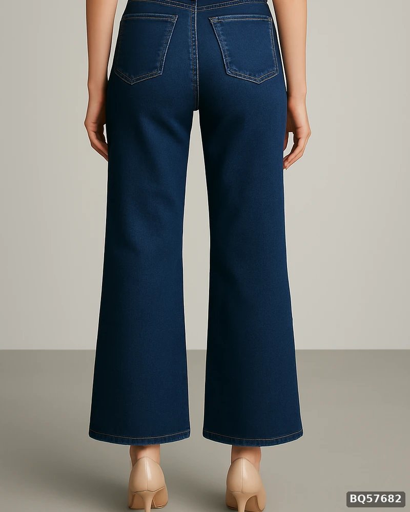 Pantalon Wide Leg de Mezclilla Azul Obscuro con Cinto de Encaje para Mujer - vista 7