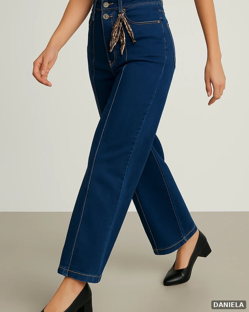 Pantalón Wide Leg Petite de Mezclilla Oscura Tiro Alto para Mujer - vista 2
