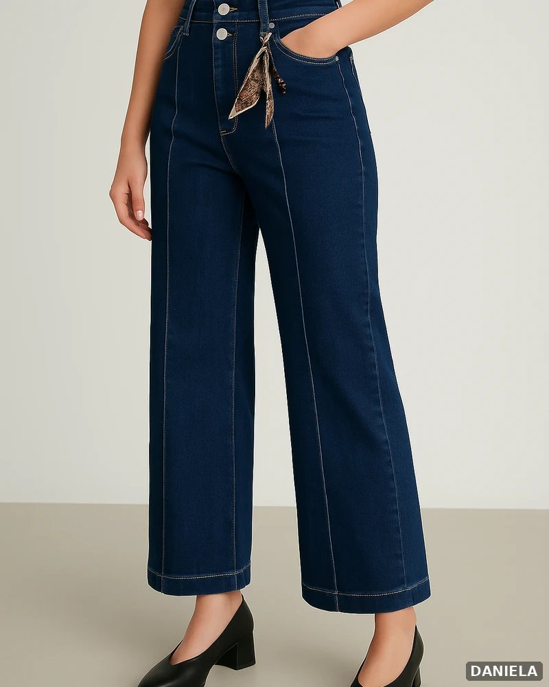 Pantalón Wide Leg Petite de Mezclilla Oscura Tiro Alto para Mujer - vista 4