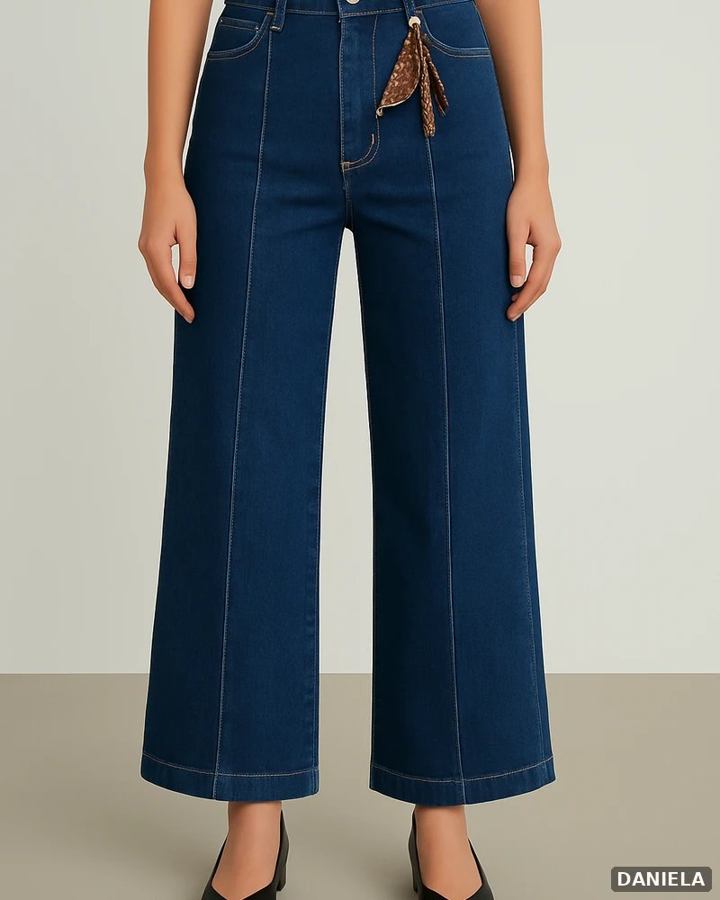 Pantalón Wide Leg Petite de Mezclilla Oscura Tiro Alto para Mujer - vista 6