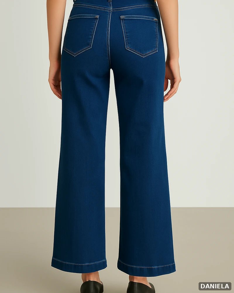 Pantalón Wide Leg Petite de Mezclilla Oscura Tiro Alto para Mujer - vista 7