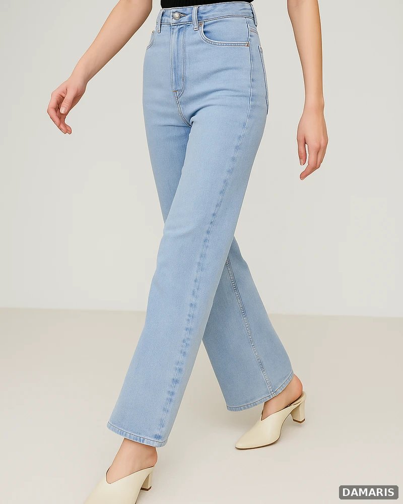 Pantalon Wide Leg Petite de Mezclilla Azul Claro de Tiro Alto para Mujer - vista 2
