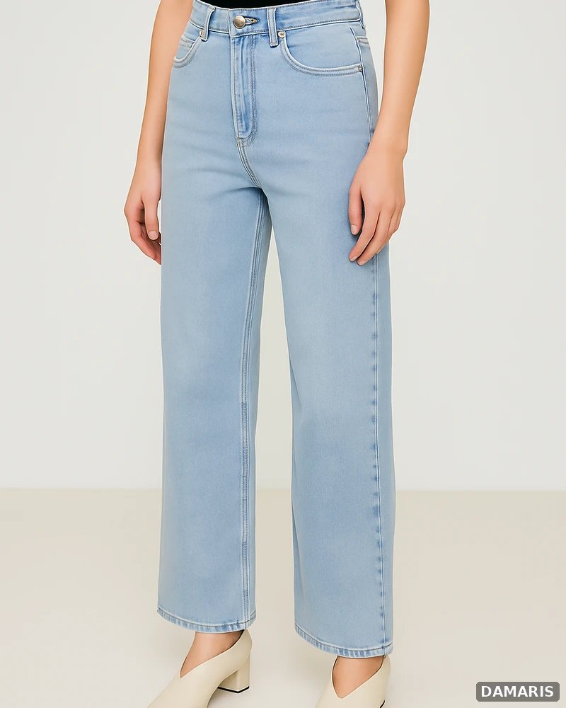 Pantalon Wide Leg Petite de Mezclilla Azul Claro de Tiro Alto para Mujer - vista 4
