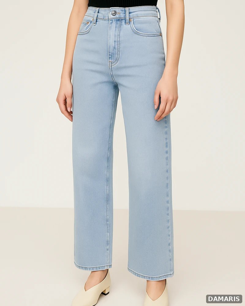 Pantalon Wide Leg Petite de Mezclilla Azul Claro de Tiro Alto para Mujer - vista 6