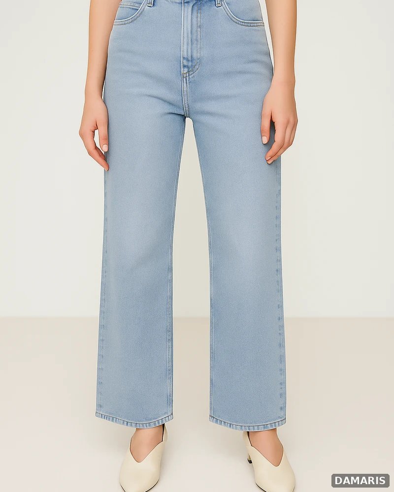 Pantalon Wide Leg Petite de Mezclilla Azul Claro de Tiro Alto para Mujer - vista 8