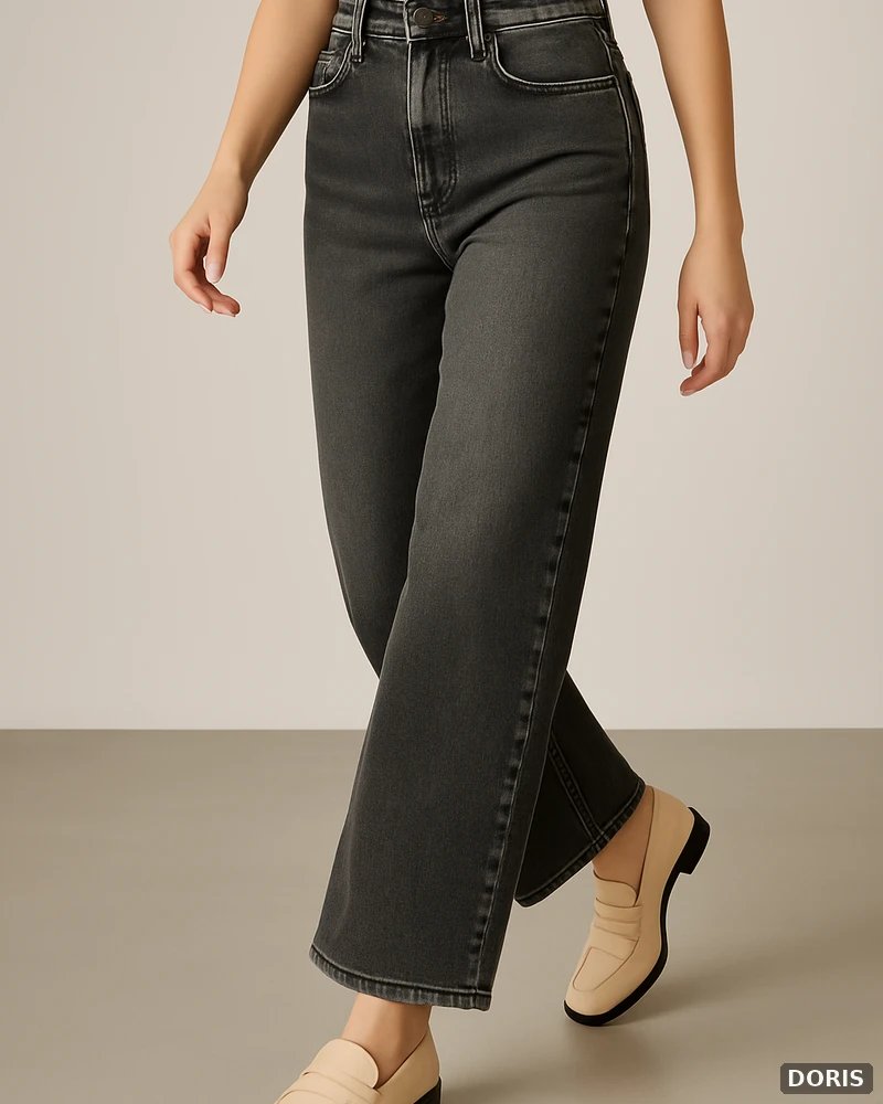 Pantalón Wide Leg Petite de Mezclilla Gris Oscuro para Mujer - vista 2