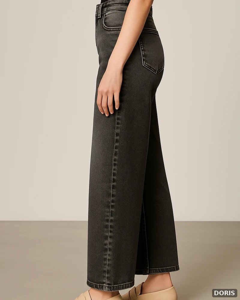 Pantalón Wide Leg Petite de Mezclilla Gris Oscuro para Mujer - vista 3