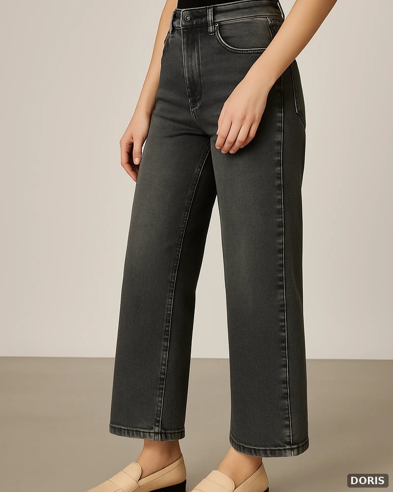 Pantalón Wide Leg Petite de Mezclilla Gris Oscuro para Mujer - vista 4