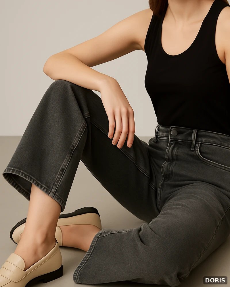 Pantalón Wide Leg Petite de Mezclilla Gris Oscuro para Mujer - vista 5