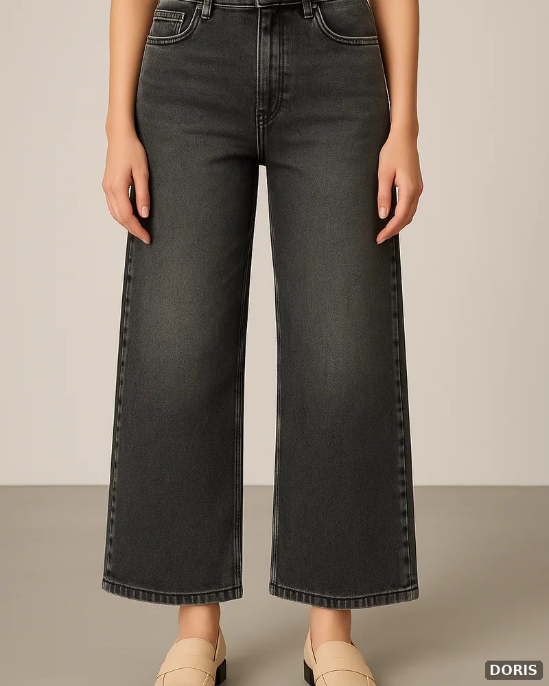 Pantalón Wide Leg Petite de Mezclilla Gris Oscuro para Mujer - vista 8
