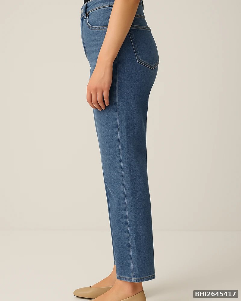 Jeans Straight Fit de Tiro Alto en Mezclilla Azul Media para Mujer - vista 3