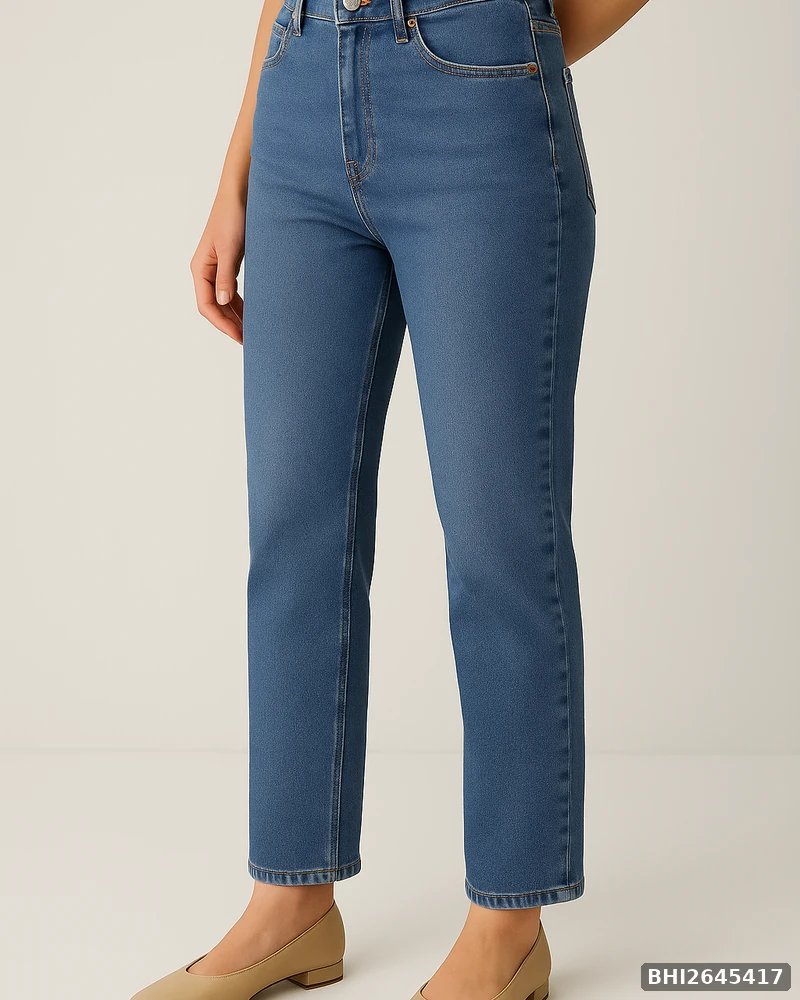 Jeans Straight Fit de Tiro Alto en Mezclilla Azul Media para Mujer - vista 4