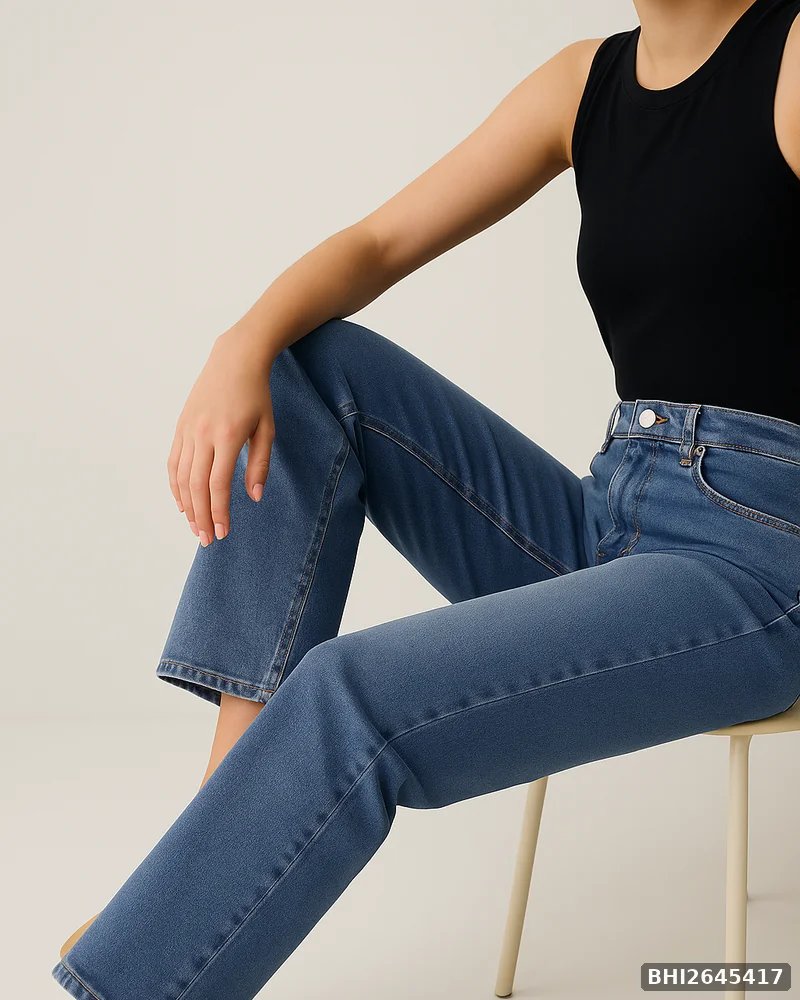 Jeans Straight Fit de Tiro Alto en Mezclilla Azul Media para Mujer - vista 5