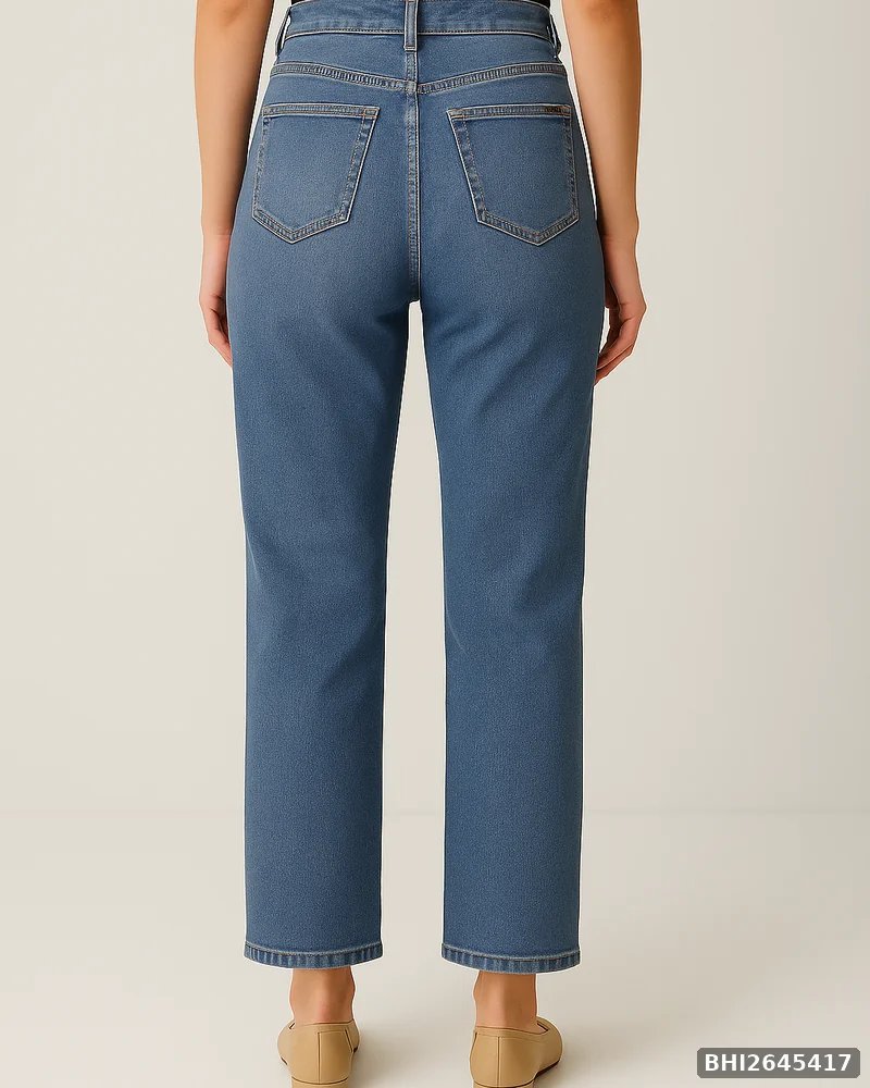 Jeans Straight Fit de Tiro Alto en Mezclilla Azul Media para Mujer - vista 7