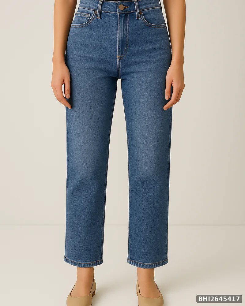 Jeans Straight Fit de Tiro Alto en Mezclilla Azul Media para Mujer - vista 8