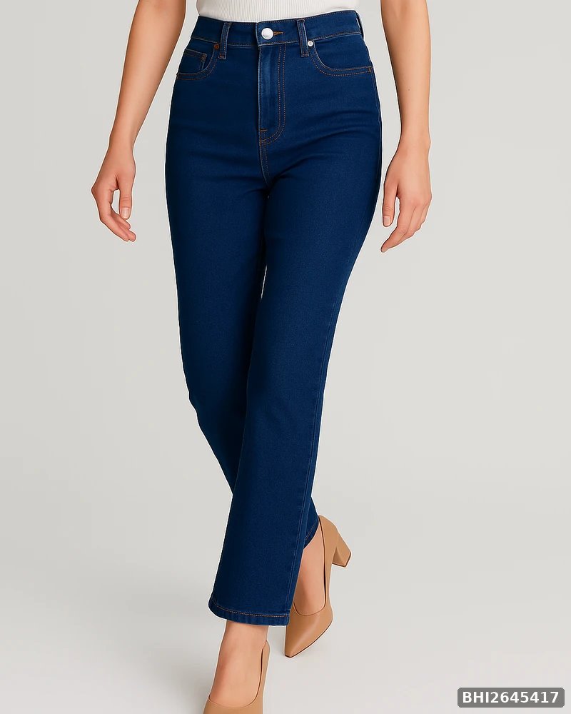 Jeans Straight Fit de Tiro Alto en Mezclilla Azul Media para Mujer - vista 9