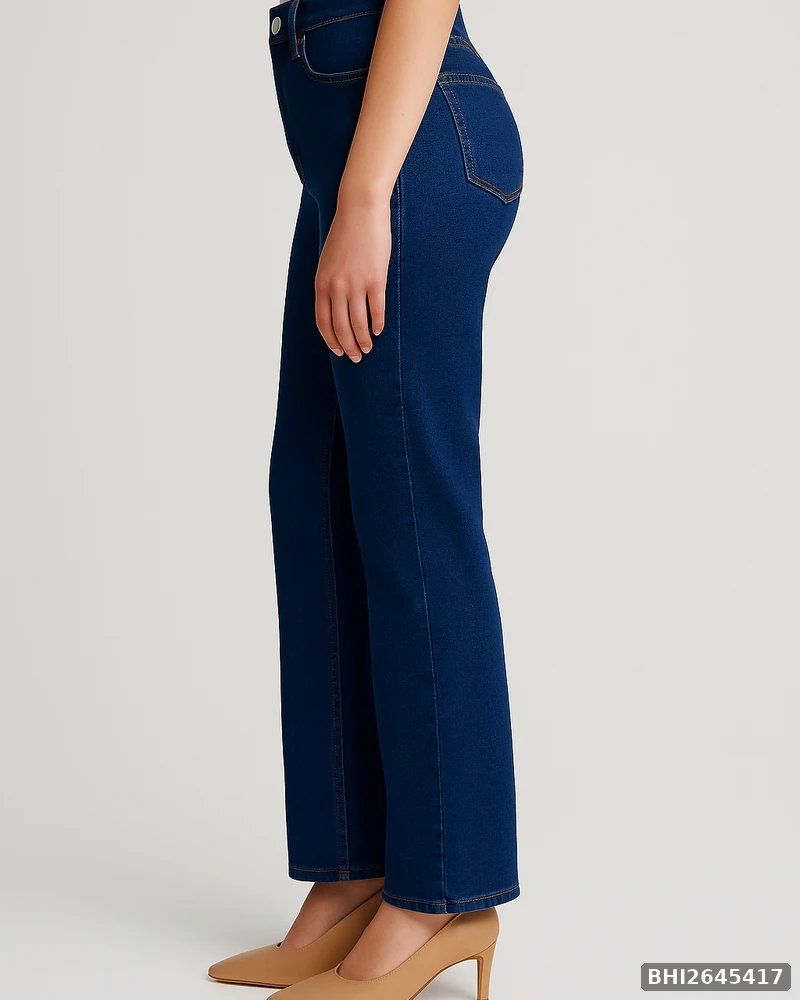 Jeans Straight Fit de Tiro Alto en Mezclilla Azul Media para Mujer - vista 10