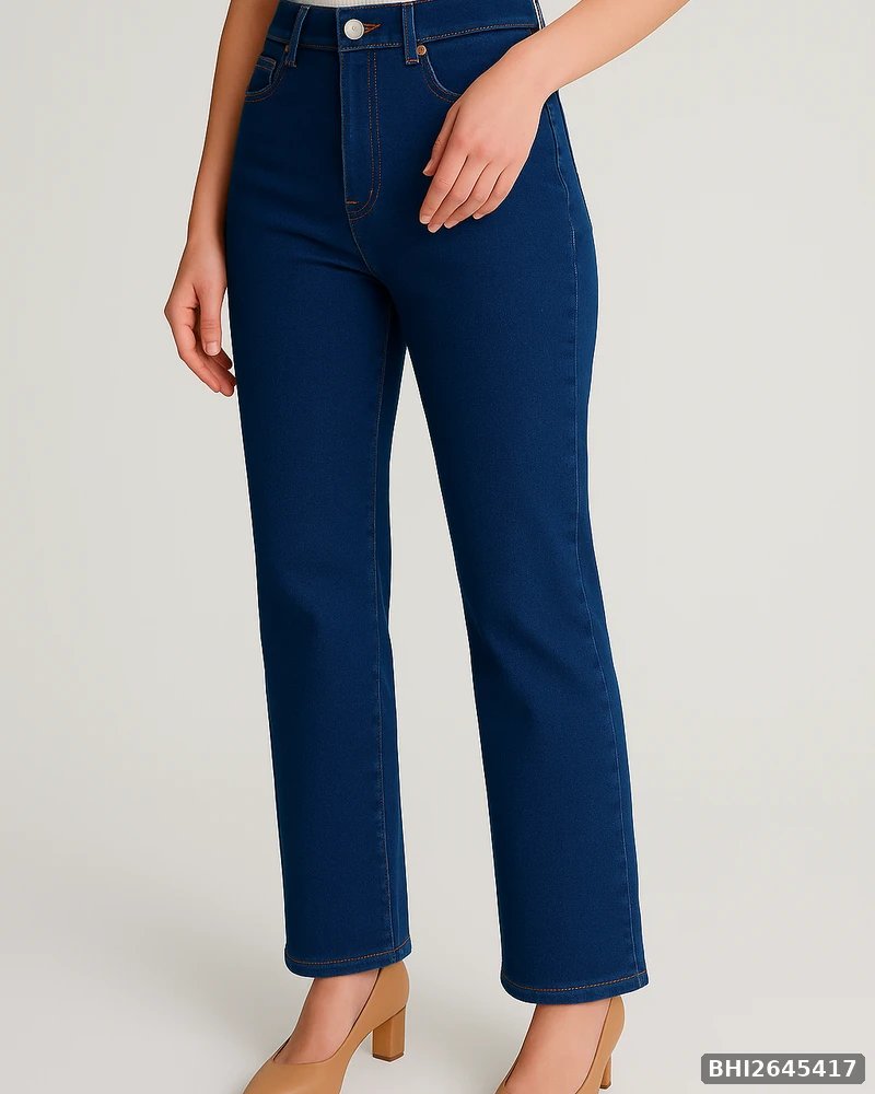 Jeans Straight Fit de Tiro Alto en Mezclilla Azul Media para Mujer - vista 11